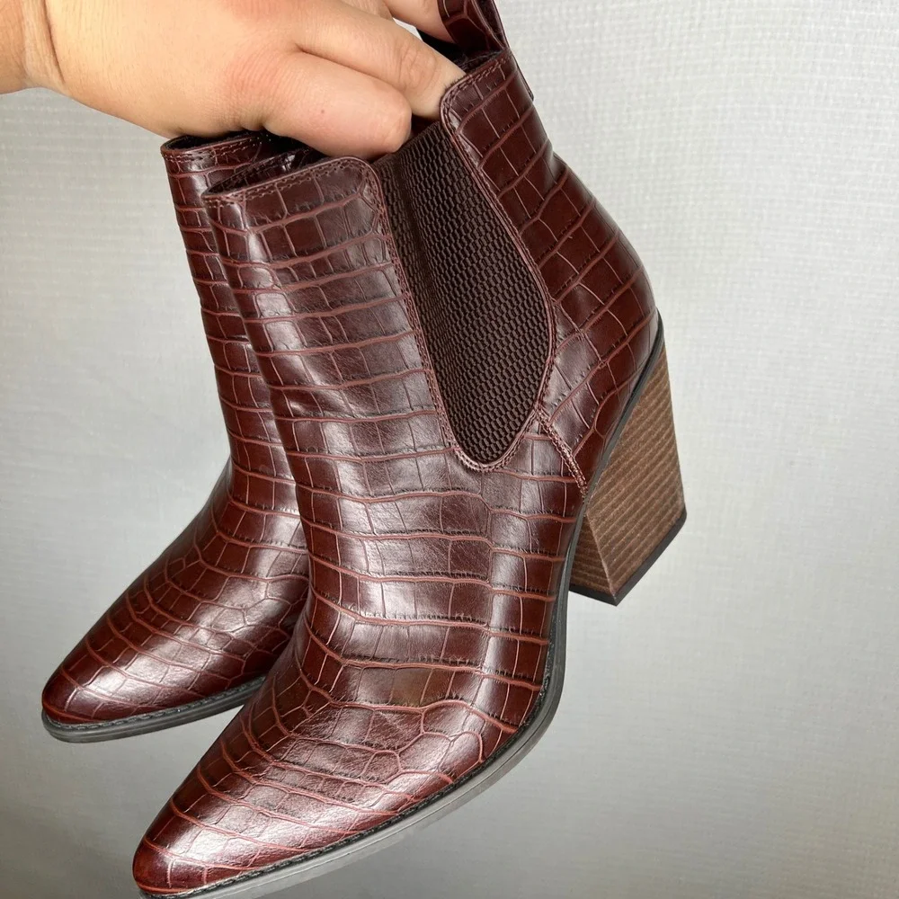 Soul Naturalizer Micah Brown Croc Embossed Pointed Toe Ankle Boots Womens 10M